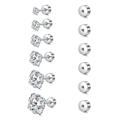 Rajnard Silber Ohrstecker Hypoallergen Ohrringe Chirurgenstahl Cubic Zirkonia Helix Tragus Conch Piercing Modeschmuck für Frauen Damen und Mädchen von Rajnard
