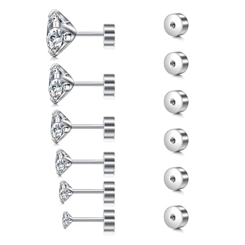 Rajnard Silber Ohrstecker Hypoallergen Ohrringe Chirurgenstahl Cubic Zirkonia Helix Tragus Conch Piercing Modeschmuck für Frauen Damen und Mädchen von Rajnard