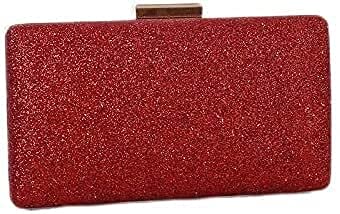 RajoNN Damen-Abendhandtaschen, Clutch-Geldbörsen für Damen, glitzernd, mattiert, Schulterpartie, Cross-Body (Schwarz) (Rot) von RajoNN