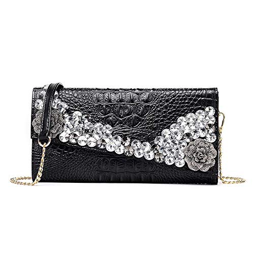 RajoNN Damentasche, Handtaschen, Abend-Luxus-Abend, runde Strasssteine, Blumen-Clutch, Geldbörse, Party-Handtasche für Frauen, geeignet für Hochzeit, Bankett, Abend (schwarz) von RajoNN