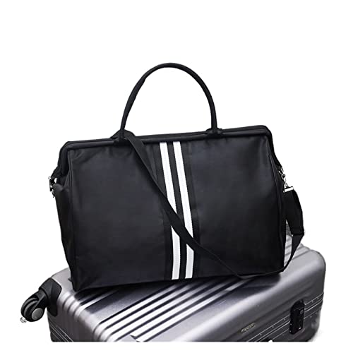 RajoNN RajoNN Fitness-Tasche für Damen, über Nacht, Wochenende, Damen, gestreift, große Reisetasche, leicht, für Herren, faltbar, Outdoor-Taschen, Sporttaschen (Farbe: Schwarzer Doppel-M-Riemen) von RajoNN