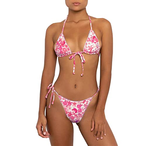 Bikinis Badeanzug Set für Damen Bademode Triangel Badeanzug Tie String Tanga, Floral Red, Large von Rajputana