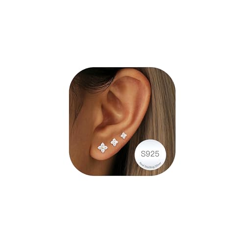 RAJPUTANA 3 Paare Kleine Ohrringe Sterling Silber für Damen Set Hypoallergen Ohrstecker Silber 925 Zartes CZ Ohrstecker Ohrringe Set für Mehrere Piercings von Rajputana