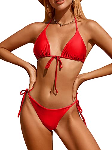 Rajputana Bikini-Badeanzug-Set für Damen, Bademode, Triangel-Badeanzug, Krawatte, Tanga, rot, Medium von Rajputana