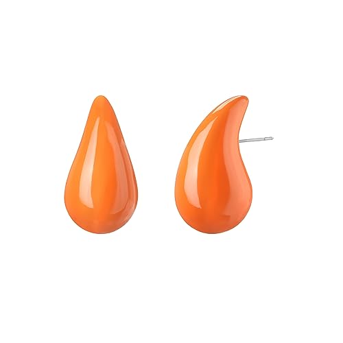 Rajputana Dupes Ohrringe Damen Tropfen Ohrringe, Chunky Gold Hoop Earrings for Women Tear Drop Ohrringe Mädchen Leichtet Schmuck (Orange) von Rajputana