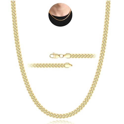Rajputana Gold Kette Halskette für Männer 3mm Kubanische Verbindung Ketten für Herren Junge Gold Männer Kette Halsketten Robuste Kandare Chains Schmuck Geschenke 16 Zoll von Rajputana