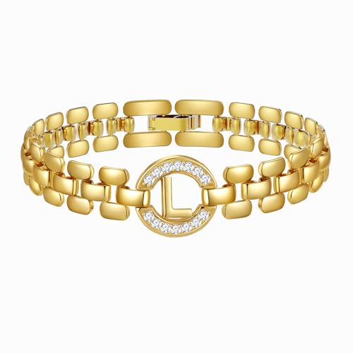 Rajputana Initialen-Armband - 14 Karat Vergoldetes Buchstaben-Armband für Frauen, Dickes Armreif aus Gold mit Alphabet-Charm-Kette, Initiale L von Rajputana