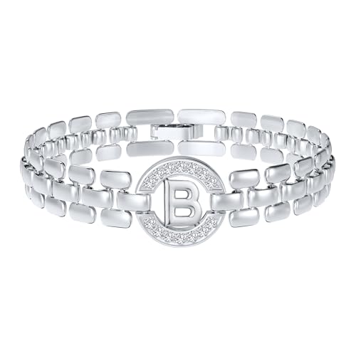 Rajputana Initialen-Armband, Silberne Buchstaben-Armbänder für Frauen, Dickes Armreif-Armband aus Gold mit Initialen für Frauen Alphabet-Armband Schmuck Initiale B Charm-Kette von Rajputana