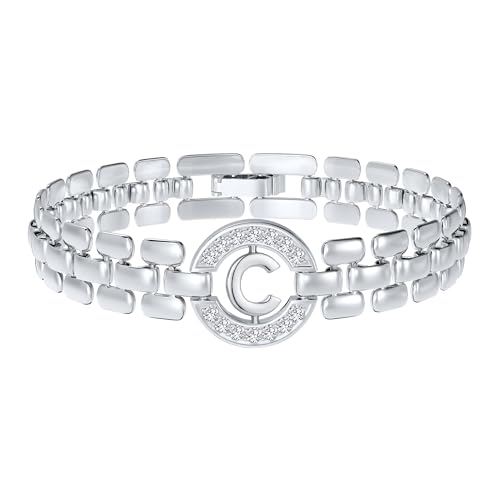 Rajputana Initialen-Armband, Silberne Buchstaben-Armbänder für Frauen, Dickes Armreif-Armband aus Gold mit Initialen für Frauen Alphabet-Armband Schmuck Initiale C Charm-Kette von Rajputana