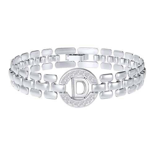 Rajputana Initialen-Armband - Silbernes Buchstaben-Armreif für Frauen, Dickes Gold-Armband mit Alphabet-Charm-Kette - Initiale D von Rajputana