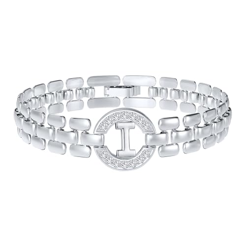 Rajputana Initialen-Armband, Silberne Buchstaben-Armbänder für Frauen, Dickes Armreif-Armband aus Gold mit Initialen für Frauen Alphabet-Armband Schmuck Initiale I Charm-Kette von Rajputana
