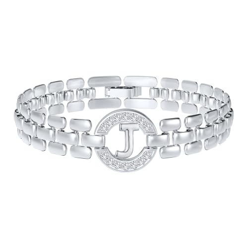Rajputana Initialen-Armband, Silberne Buchstaben-Armbänder für Frauen, Dickes Armreif-Armband aus Gold mit Initialen für Frauen Alphabet-Armband Schmuck Initiale J Charm-Kette von Rajputana