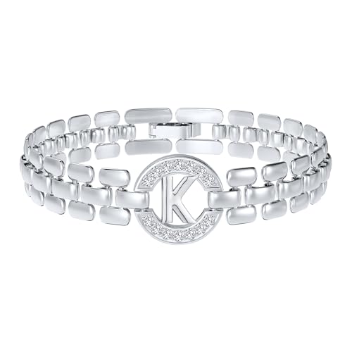 Rajputana Initialen-Armband - Silbernes Buchstaben-Armband für Frauen, Dickes Goldenes Armreif Mit Alphabet-Charm-Kette, Initiale K von Rajputana