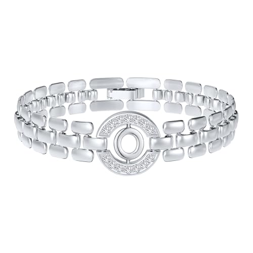 Rajputana Initialen-Armband, Silberne Buchstaben-Armbänder für Frauen, Dickes Armreif-Armband aus Gold mit Initialen für Frauen Alphabet-Armband Schmuck Initiale O Charm-Kette von Rajputana