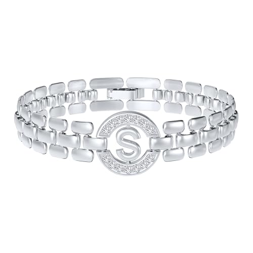 Rajputana Initialen-Armband - Silbernes Buchstaben-Armreif für Frauen, Dickes Gold-Armband mit Alphabet-Charm-Kette - Schmuck Initiale S von Rajputana