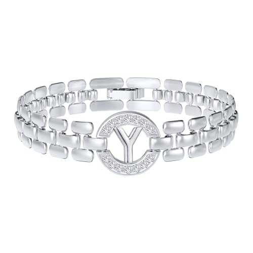 Rajputana Initialen-Armband - Silberne Buchstaben-Armbänder für Frauen, Dickes Armreif aus Gold Mit Alphabet-Charm-Kette - Schmuck Mit Initiale Y von Rajputana
