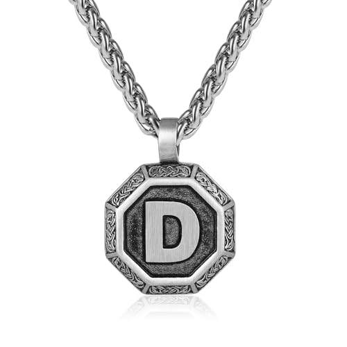 Rajputana Initialen-Halskette für Männer und Jungen, Edelstahl-Buchstaben-Anhängerkette 50 + 5 cm, achteckig nordischer Wikinger-Talisman Schmuckgeschenke Initialen D Rajputana Initialen-Halskette für Männer und Jungen, Edelstahl-Buchstaben-Anhängerkette 50 + 5 cm, achteckig nordischer Wikinger-Talisman Schmuckgeschenke Initialen D von Rajputana