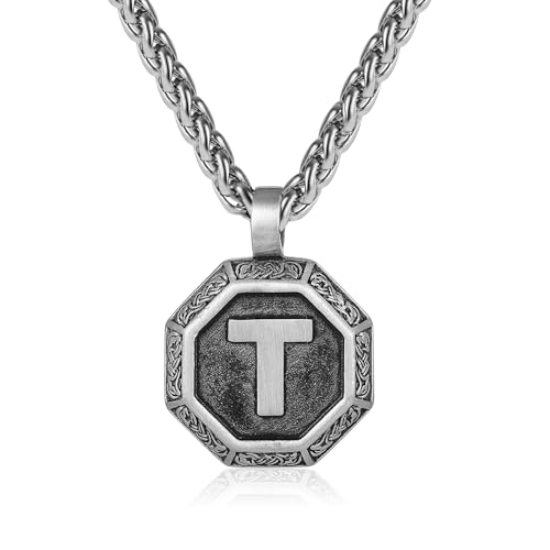 Rajputana Initialen-Halskette für Männer und Jungen, Edelstahl-Buchstaben-Anhängerkette 50 + 5 cm, achteckig nordischer Wikinger-Talisman Schmuckgeschenke Initialen T Rajputana Initialen-Halskette für Männer und Jungen, Edelstahl-Buchstaben-Anhängerkette 50 + 5 cm, achteckig nordischer Wikinger-Talisman Schmuckgeschenke Initialen T von Rajputana