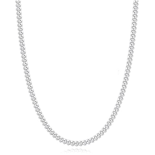 Rajputana 4mm Silber Kette Herren Sterling Silber Plated Kette für Herren Silberkette Mens Cuban Halskette für Männer 24 Zoll von Rajputana