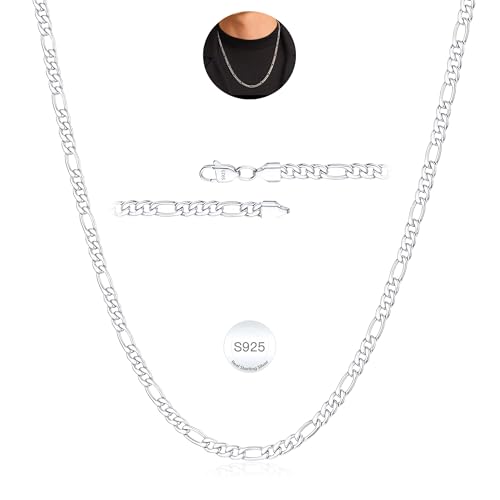 Rajputana Silber Kette Herren 3mm 925 Sterling Silber Kette Herren Silberkette Nrcklace Figaro Halskette Silver Mens Chains Necklace Männer Schmuck 14 Zoll von Rajputana