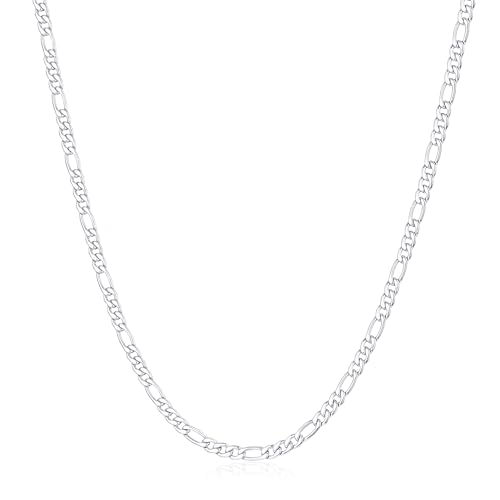Rajputana 5mm Silber Kette Herren Sterling Silber Plated Kette für Herren Silberkette Mens Figaro Halskette für Männer 24 Zoll von Rajputana