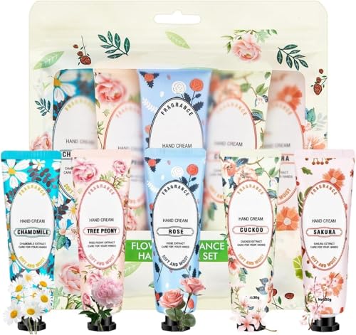Hand Cream Feuchtigkeit,HandcremeSet für Sehr Trockene Hände,Blumige & Fruchtige Hand Cream Feuchtigkeitscreme,HandcremeKleine Geschenk für Frauen,Mini Handcreme Damen Geschenkset von Rakiuty