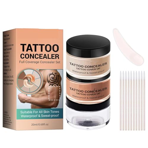 Tattoo Concealer Für Körper, Tattoo Entferner, Make-up zum Abdecken von Tattoos, Tattoo-Abdeckcreme, Narben Body Makeup Foundation, Professionelle Wasserdichte Make-up Concealer-Tattoo-Set, Stil 2 von Rakiuty