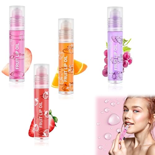 Weihnachten Lip Gloss Geschenkset,Glitzer-Lipgloss Aufrollen,Roll On Glitter Lip Gloss,Lip Shiner Roll-On,Lip Gloss Set,Farblos Lipgloss,Lip Gloss Obst Geschmack,Transparenter Lippenverstärker,4 Pcs ﻿ von Rakiuty
