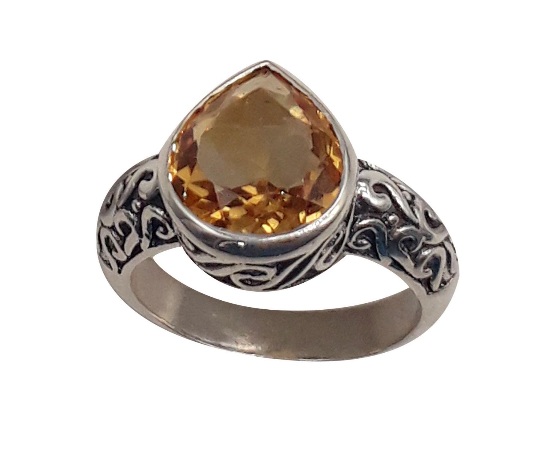 Vintage Art Deco Citrin Ring Handgemachter 925 Sterling Silber Statement Ring Vintage Art Deco Citrin Ring Handgemachter 925 Sterling Silber Statement Ring von RakyanArts