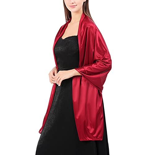 Ralcosuss Damen Satin Seide Schal und Wickeltuch für Abend Party Kleider Braut Brautjungfer Hochzeit Schulter Cover Up, Dickes Dunkelrot, Einheitsgröße von Ralcosuss