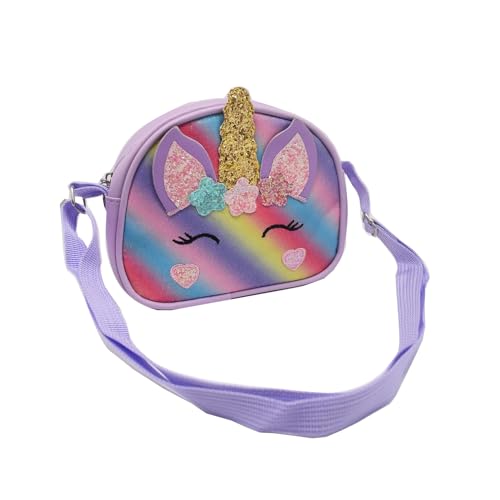 Ralcosuss Süße Regenbogen Einhorn Kleine Mädchen Geldbörse PU Crossbody Tasche Schulter Handtasche Geldbörse für Kinder Kleinkinder, Violett, Einheitsgröße von Ralcosuss