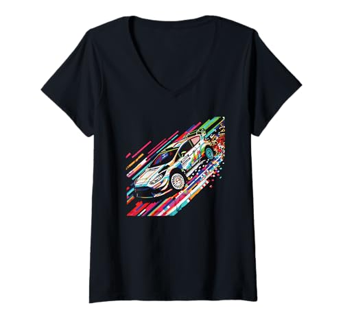 Damen Fiesta Rallye-Auto T-Shirt mit V-Ausschnitt von Rally Race Car