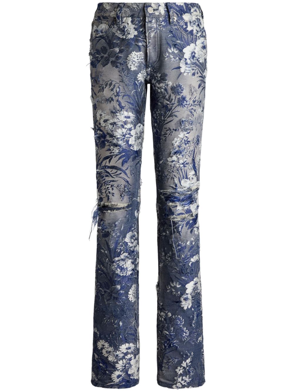 Ralph Lauren Collection 160 Jeans in Distressed-Optik mit Blumenjacquard - Blau von Ralph Lauren Collection