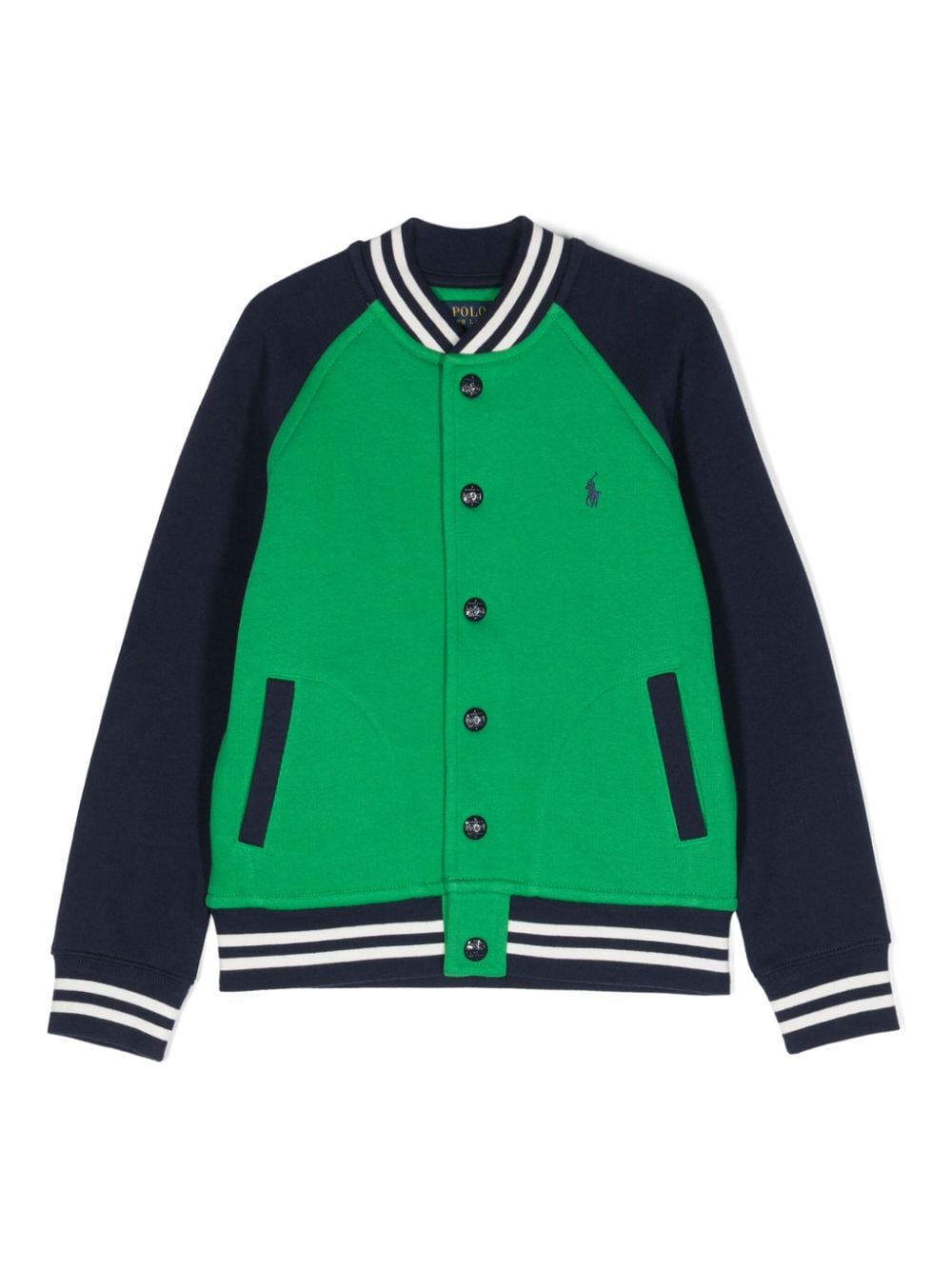 Ralph Lauren Kids Gestreifte Collegejacke mit Polo Pony - Grün von Ralph Lauren Kids