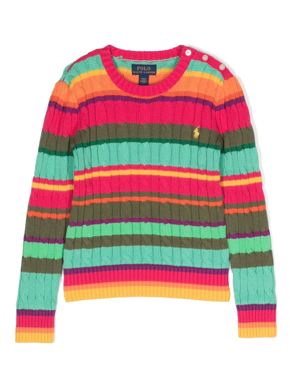 Ralph Lauren Kids Gestreifter Pullover mit Zopfmuster - Grün von Ralph Lauren Kids