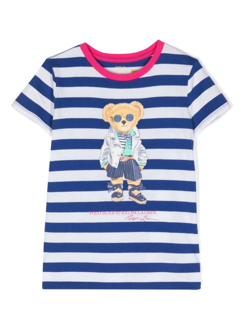 Ralph Lauren Kids Gestreiftes T-Shirt mit Teddy-Print - Blau von Ralph Lauren Kids