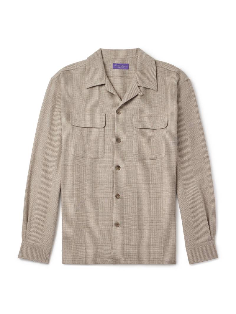 Ralph Lauren Purple Label - Colton Russel Convertible-Collar Prince of Wales Checked Wool, Silk and Cashmere-Blend Shirt - Men - Neutrals - L von Ralph Lauren Purple Label