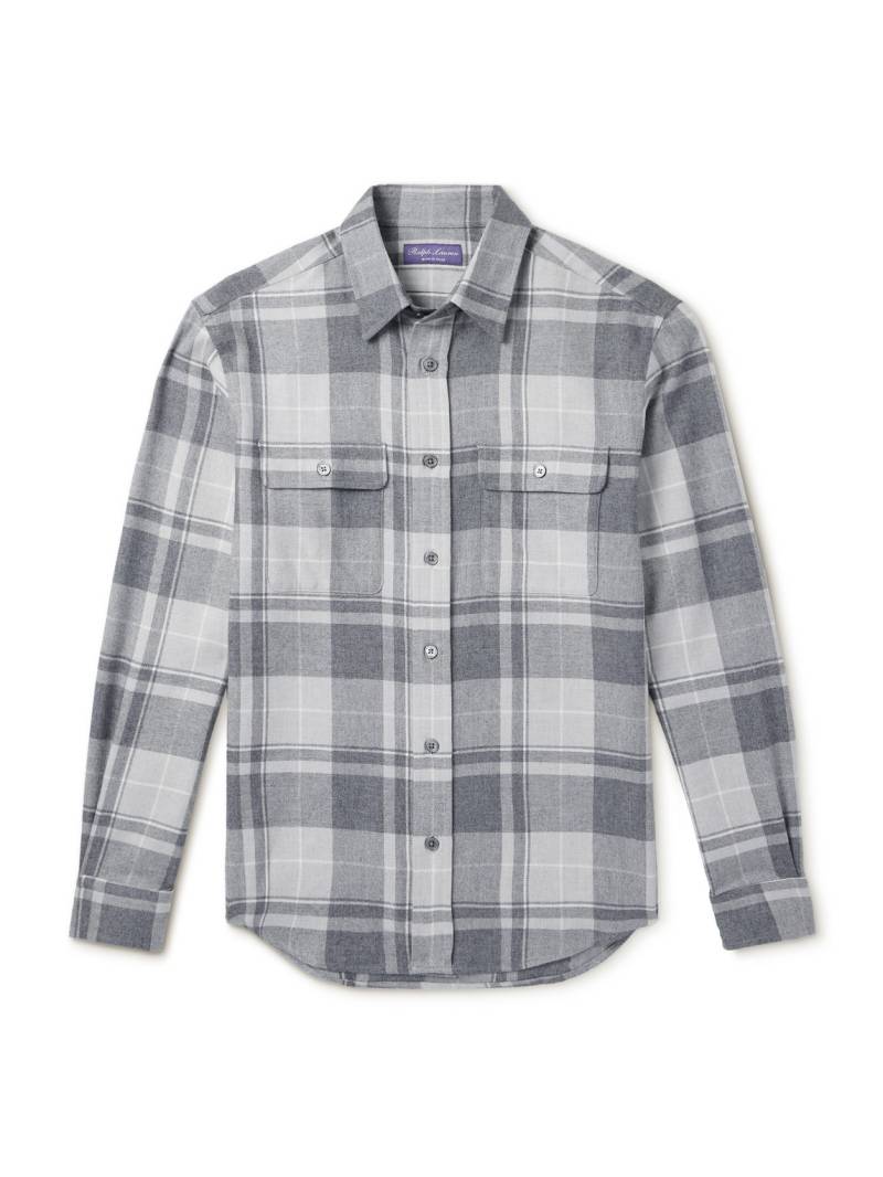 Ralph Lauren Purple Label - Cooper Checked Wool, Silk and Cashmere-Blend Flannel Shirt - Men - Gray - XL von Ralph Lauren Purple Label
