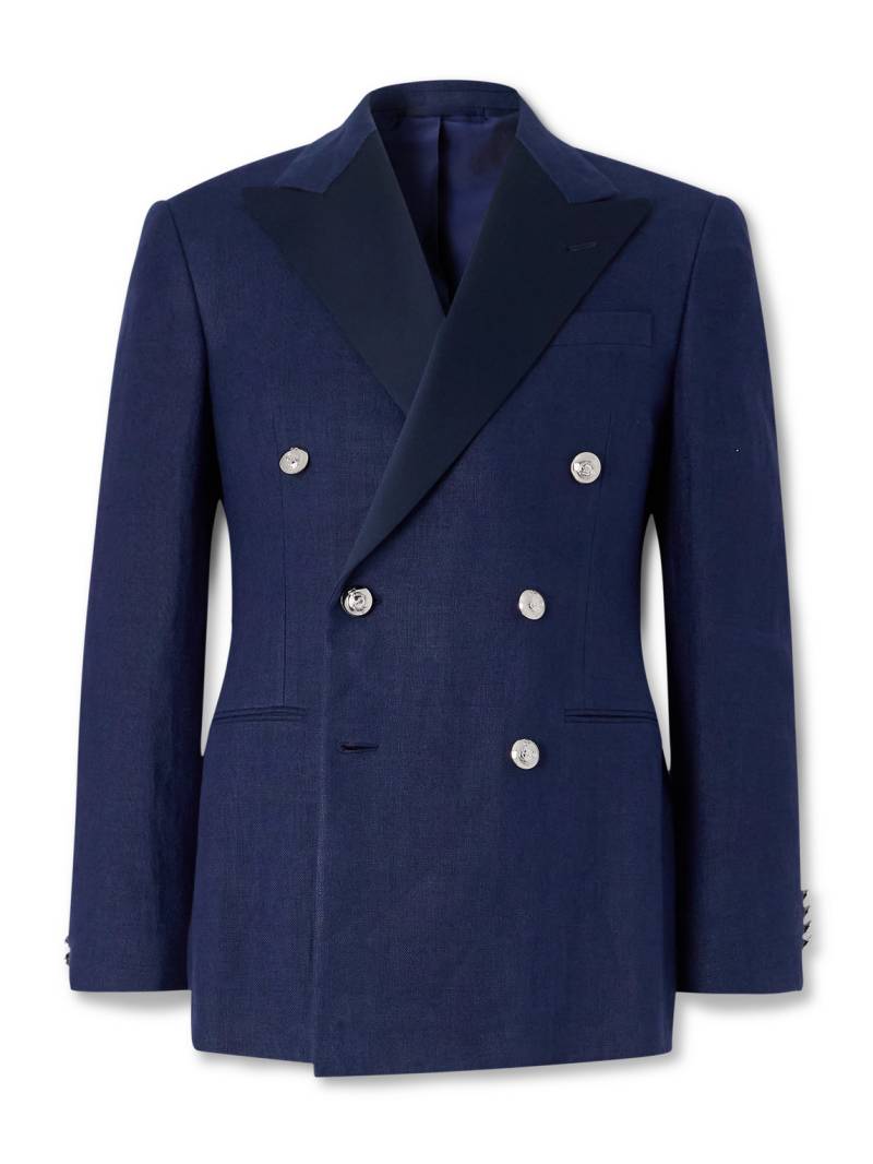 Ralph Lauren Purple Label - Double-Breasted Satin-Trimmed Linen-Canvas Blazer - Men - Blue - UK/US 38 von Ralph Lauren Purple Label