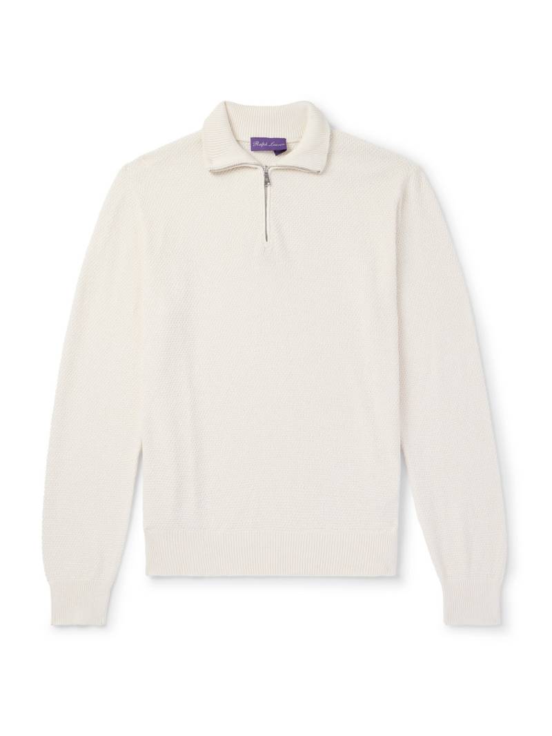 Ralph Lauren Purple Label - Mulberry Silk and Cotton-Blend Half-Zip Sweater - Men - Neutrals - M von Ralph Lauren Purple Label