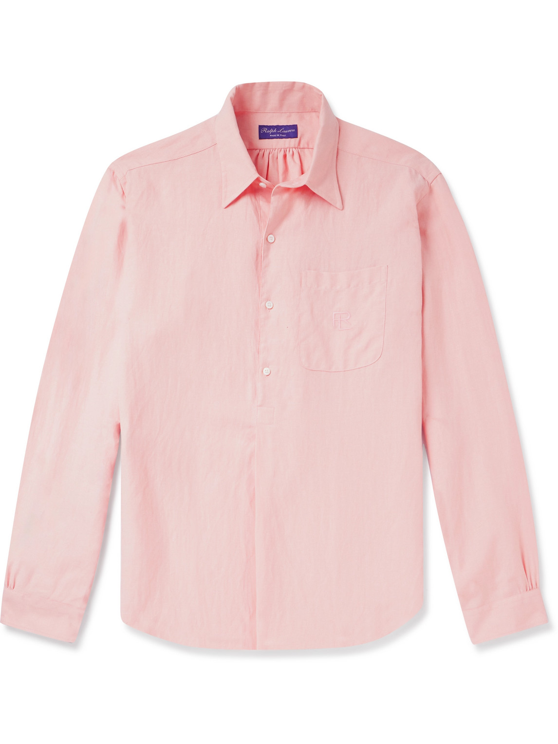 Ralph Lauren Purple Label - Ryland Logo-Embroidered Silk and Linen-Blend Shirt - Men - Pink - L von Ralph Lauren Purple Label