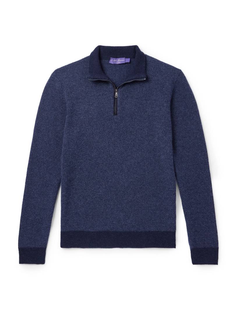 Ralph Lauren Purple Label - Slim-Fit Suede-Trimmed Cashmere Half-Zip Sweater - Men - Blue - S von Ralph Lauren Purple Label