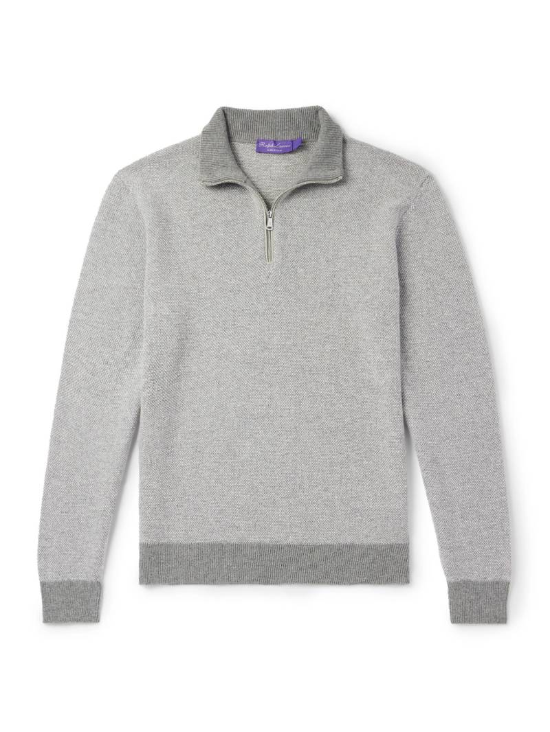 Ralph Lauren Purple Label - Slim-Fit Suede-Trimmed Cashmere Half-Zip Sweater - Men - Gray - M von Ralph Lauren Purple Label