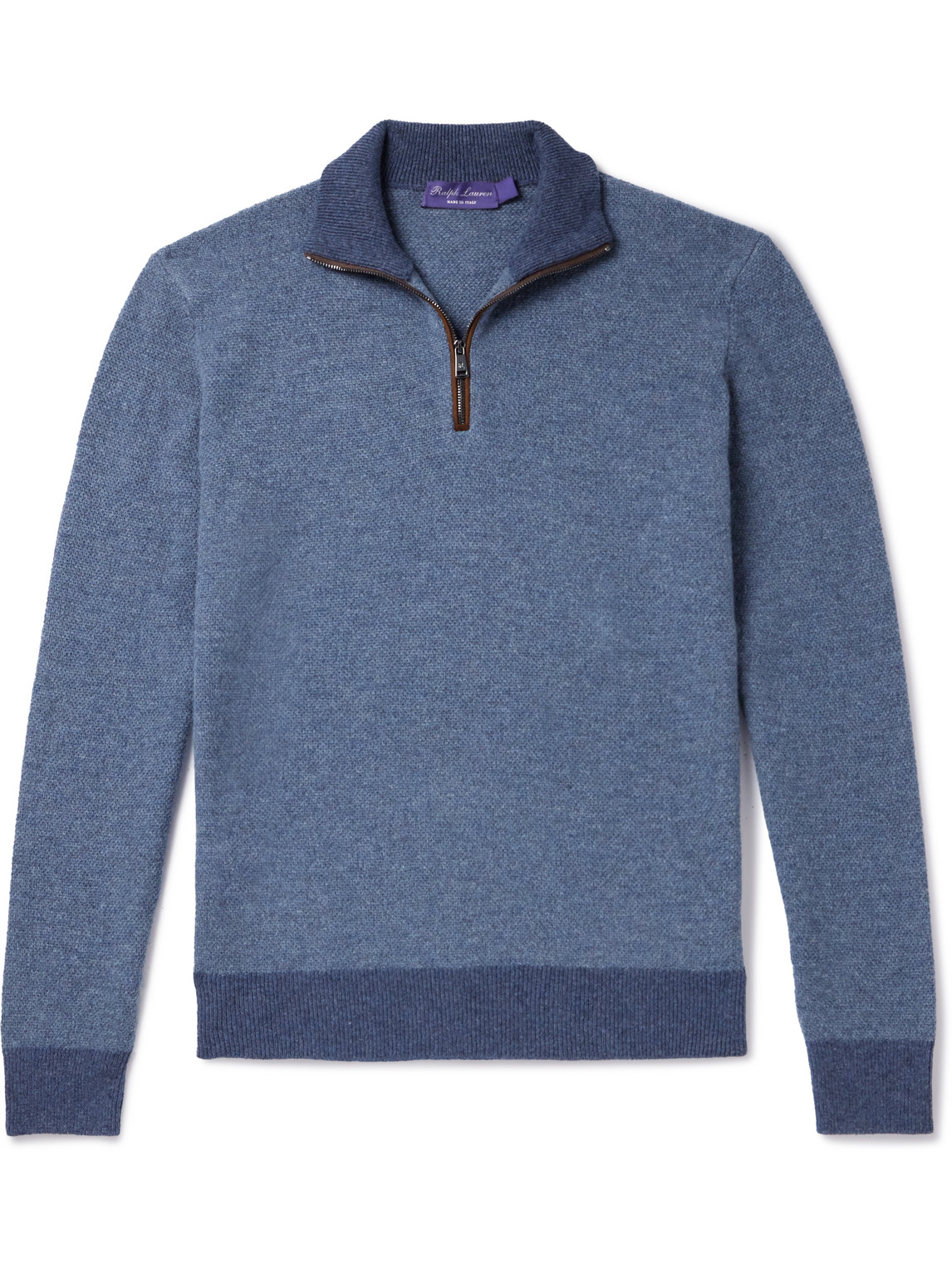 Ralph Lauren Purple Label - Suede-Trimmed Cashmere Half-Zip Sweater - Men - Blue - S von Ralph Lauren Purple Label