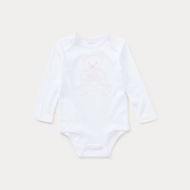 Baumwoll-Babybody mit Polo Bear von Ralph Lauren