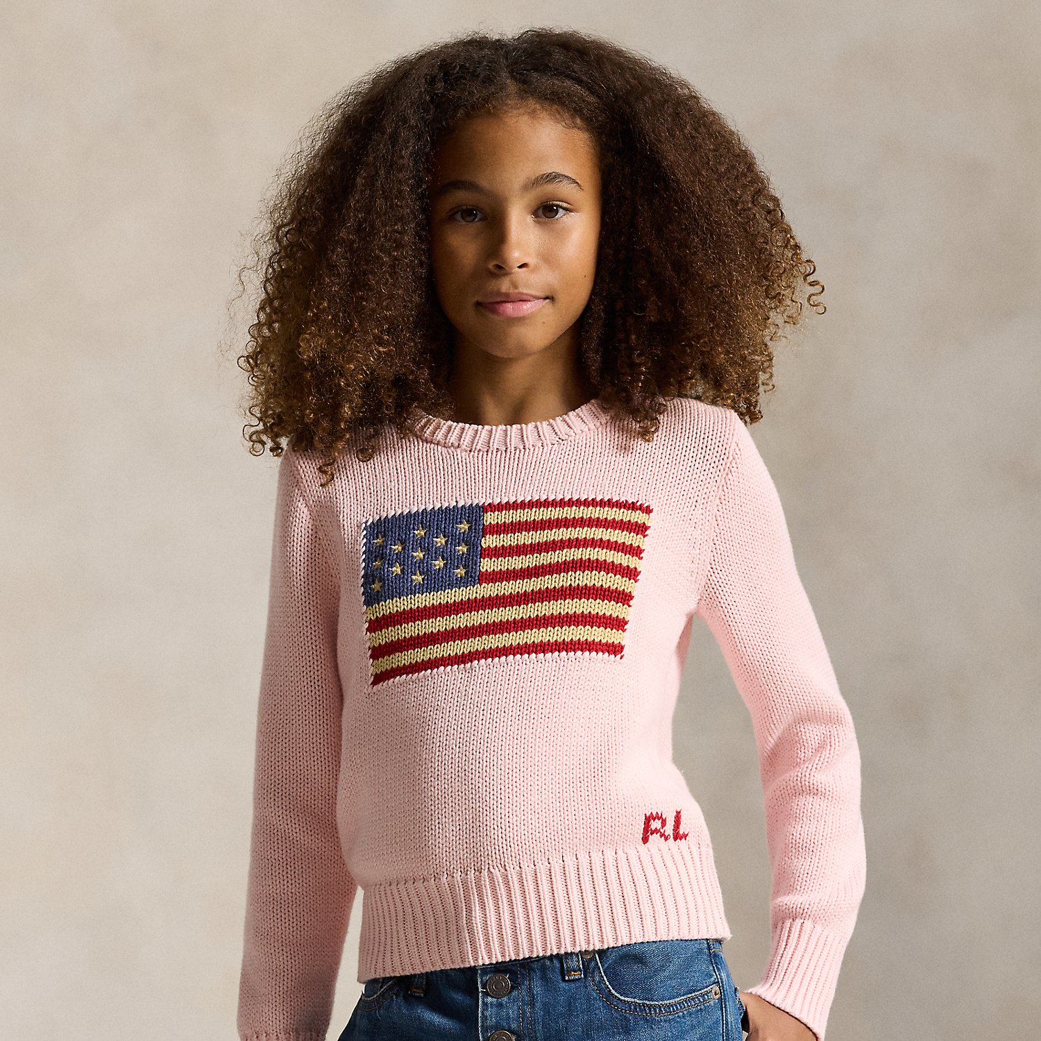 Baumwoll-Rundhalspullover mit US-Flagge von Ralph Lauren