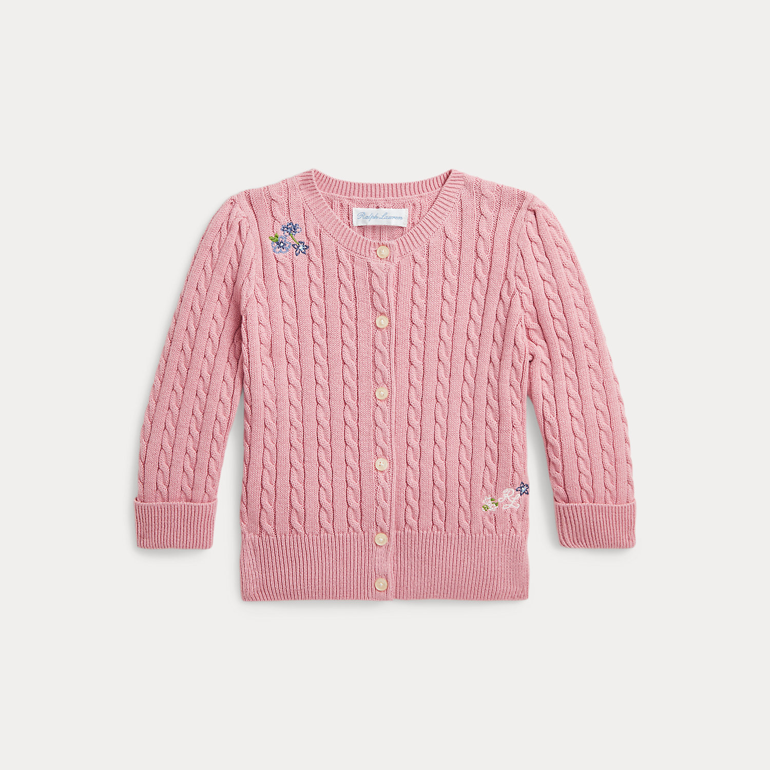 Geblümte Strickjacke mit Mini-Zopfmuster von Ralph Lauren