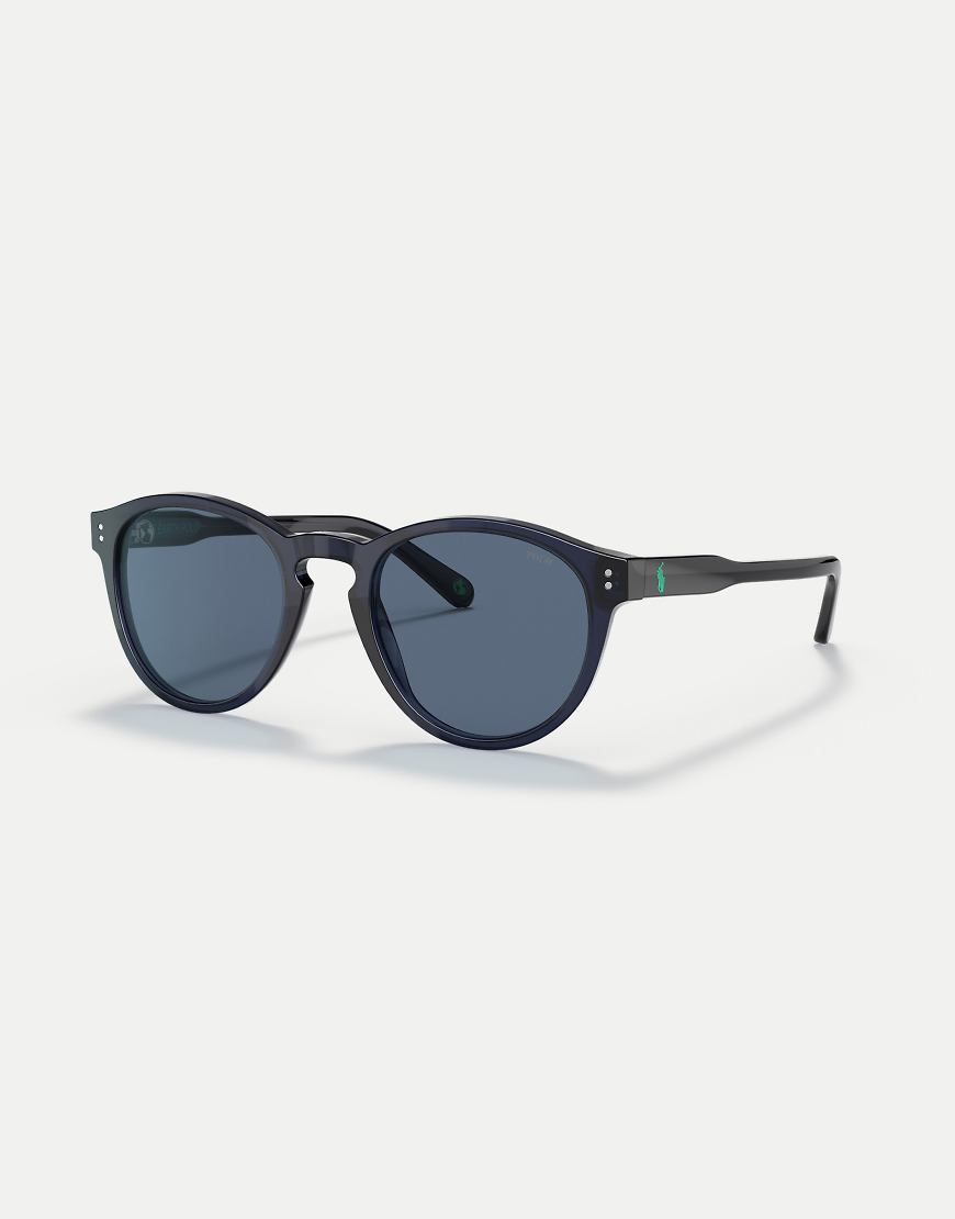 Polo Ralph Lauren - Phantos - Sonnenbrille in glänzendem, transparentem Blau mit blauen Gläsern von Ralph Lauren