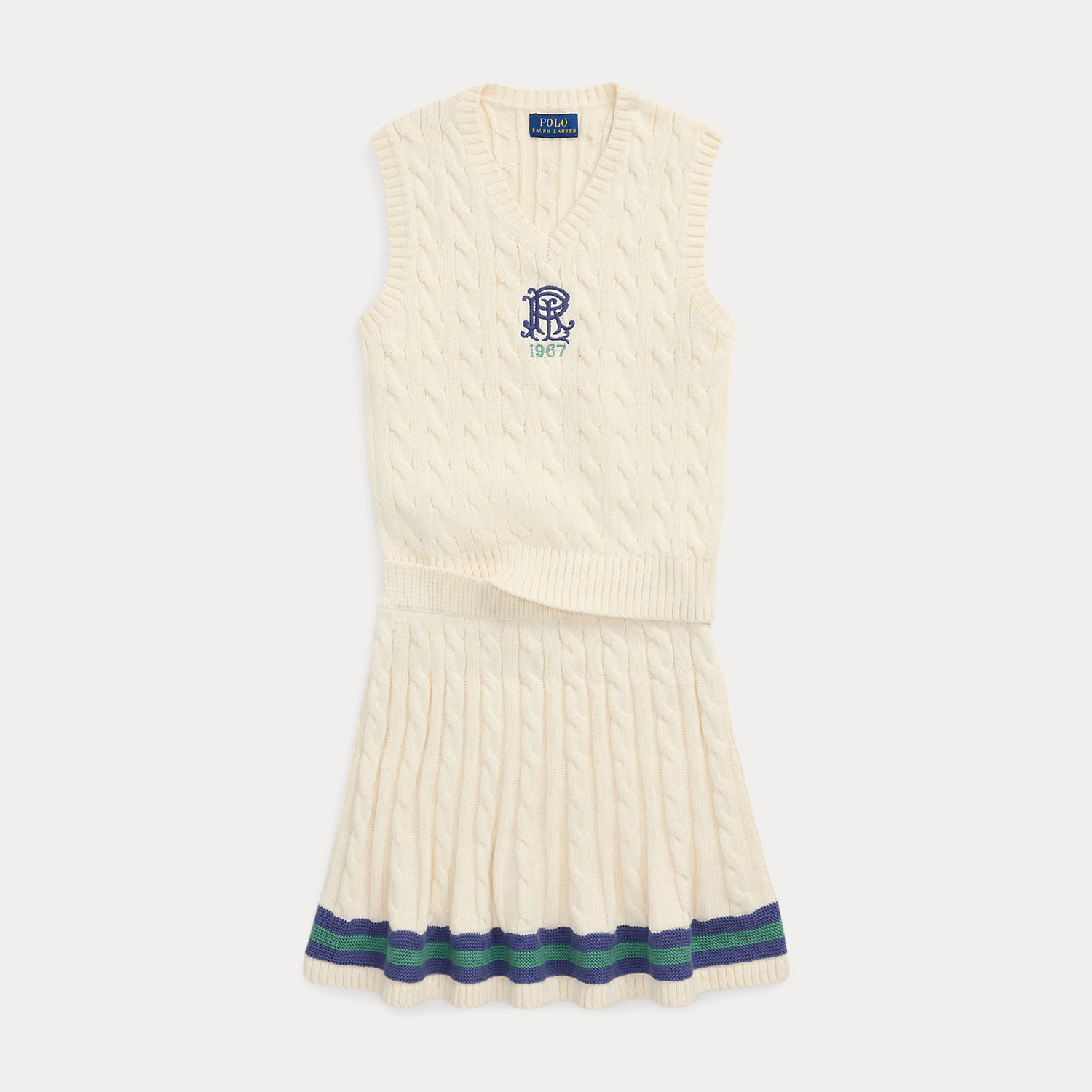 Pullunder und Rock mit Zopfmuster von Ralph Lauren