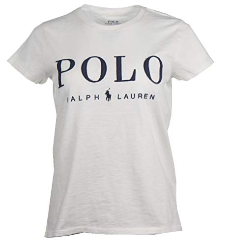 Ralph Lauren Damen T-Shirt - Rundhals - Navy, Weiß, Pink, Blau, Gelb (Weiß, S) von Ralph Lauren